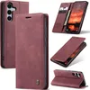 Collage of images showing a red faux leather phone case for a Samsung Galaxy S25 FE. Produktbild-Vorschau