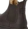 A close-up view of the back of a brown leather Chelsea boot with faux fur lining. Produktbild-Vorschau