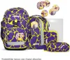 A collection of school bags and accessories with a giraffe-like pattern. Náhled obrázku produktu