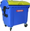 A blue and yellow Sulo mini trash container with wheels, shown from a front-side angle against a white background. Produktbild-Vorschau