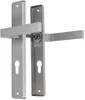 A silver door handle set with a keyhole plate. Produktbild-Vorschau