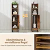 Two views of a narrow wooden cabinet, showing different storage configurations, with text and measurement callouts. Podgląd zdjęcia produktu