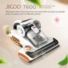 A marketing image of a JIGOO T600 mite cleaner, with text overlays and decorative elements. Náhľad obrázku produktu