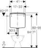 A technical drawing showing the dimensions and installation of a toilet cistern. Anteprima dell’immagine prodotto