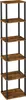 A tall, narrow, five-shelf storage unit with a rustic wood grain finish on the shelves and black metal legs and supports. Produktbild-Vorschau