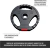 A single black weight plate with red accents, featuring text overlays describing its features. Náhľad obrázku produktu