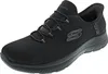 A single black Skechers slip-on shoe is shown from a side-diagonal angle against a white background. Voir les images du produit