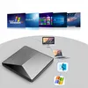 A marketing image showing a Zenwire Aluminium USB3.0 DVD drive connected to a desktop and a laptop, with various Windows operating system logos displayed above. Produktbild-Vorschau