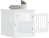 A white wooden dog crate with its door open, sitting on a white surface. Náhled obrázku produktu