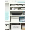 A white shelving unit filled with various storage boxes, headphones, and office supplies. Anteprima dell’immagine prodotto