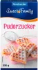 A box of powdered sugar with heart-shaped waffles dusted with powdered sugar. Produktbild-Vorschau