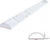 A clear product shot of a semi-circular shower threshold seal with water droplet graphics, accompanied by a technical diagram showing its dimensions. Voir les images du produit
