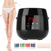 A woman's legs are shown next to a black wax heater with a digital display. There are also small jars of wax beans and applicator sticks. Produktbild-Vorschau