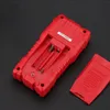 The back of a red digital multimeter is shown with the battery compartment open. Podgląd zdjęcia produktu