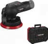 A black and red orbital sander and its black and red storage case are shown against a white background. Produktbild-Vorschau