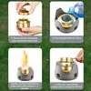 A four-panel image demonstrating how to use a mini spirit stove. Produktbild-Vorschau