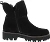 A black suede boot with fur lining and a thick sole, shown from the side against a white background. Produktbild-Vorschau