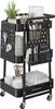 A black metal rolling cart filled with various office and craft supplies. Produktbild-Vorschau