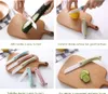 Collage of images showing ceramic knives being used and displayed. Voir les images du produit