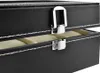 Close-up view of the clasps and stitching on a black watch organizer box. Náhľad obrázku produktu