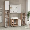 A modern bathroom vanity set with a sink, tall cabinet, and a side cabinet against a tiled wall. Náhled obrázku produktu