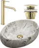A bathroom sink set including a basin, faucet, and drain assembly, displayed against a white background. Produktbild-Vorschau
