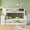 A white bunk bed with stairs, drawers, and a chalkboard is set up in a room with green walls and wooden floors. Anteprima dell’immagine prodotto