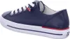 A side view of a blue leather sneaker with white laces and a white sole. Anteprima dell’immagine prodotto