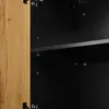 A close-up view inside a cabinet, showing a wooden door on the left and black interior shelves. Produktbild-Vorschau