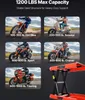 Collage of motorcycles and scooters with weight capacities, and a motorcycle lift. Produktbild-Vorschau