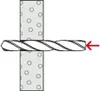 A drill bit is shown drilling through a material with circular holes. Produktbild-Vorschau