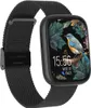A black smartwatch with a mesh band is shown against a white background. The watch face displays the time, date, and a graphic of a bird on a branch. Anteprima dell’immagine prodotto