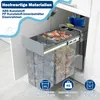 A pull-out kitchen trash and recycling system with two bins, shown partially extended from a cabinet. Voir les images du produit