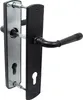 A black door handle set with a silver mounting plate, shown against a white background. Produktbild-Vorschau