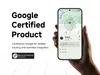 A hand holds a smartphone displaying a Google Find My Device interface, with text on the left promoting a Google Certified Product. Anteprima dell’immagine prodotto