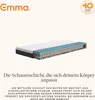 A cutaway view of a mattress showing its internal layers, with brand logo and warranty information. Produktbild-Vorschau