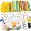 A collection of colorful building sticks and connectors, along with a child playing with a rocket-shaped structure made from them. Podgląd zdjęcia produktu