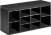 A black shoe storage bench with multiple cubbies and a black cushion on top. Náhled obrázku produktu