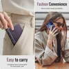 A split image showing a person putting a phone case into their pocket and another person talking on a phone with a case. Produktbild-Vorschau