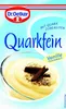 A product package for Dr. Oetker Quarkfein Vanilla, showing a serving suggestion of the product in a glass. Podgląd zdjęcia produktu