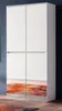 A tall, white wardrobe with mirrored doors showing a reflection of a colorful rug. Produktbild-Vorschau