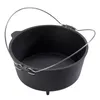A black cast iron Dutch oven with a silver wire handle sits on a white background. Produktbild-Vorschau