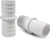 Two white plastic hose connectors are shown against a white background. One is standing upright, and the other is lying on its side. Produktbild-Vorschau