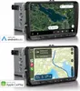 Two views of a car infotainment system, one showing Android Auto and the other showing Apple CarPlay, both displaying navigation maps. Podgląd zdjęcia produktu