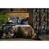 A luxurious bedroom setting with a bed dressed in dark, floral-patterned bedding and matching curtains. Produktbild-Vorschau