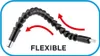 A flexible bit extension for a drill, shown bent into a curve with arrows indicating its flexibility. Produktbild-Vorschau
