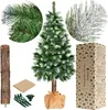 A collage of images showing a Christmas tree, its components, and packaging. Produktbild-Vorschau