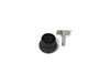 Two furniture feet, one black plastic and one silver metal, are shown against a white background. Produktbild-Vorschau