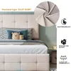 A bed with pillows and blankets, with close-up shots and feature callouts. Produktbild-Vorschau