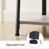 Close-up of the adjustable feet of a furniture item, likely a shelf or rack, on a wooden floor. Produktbild-Vorschau